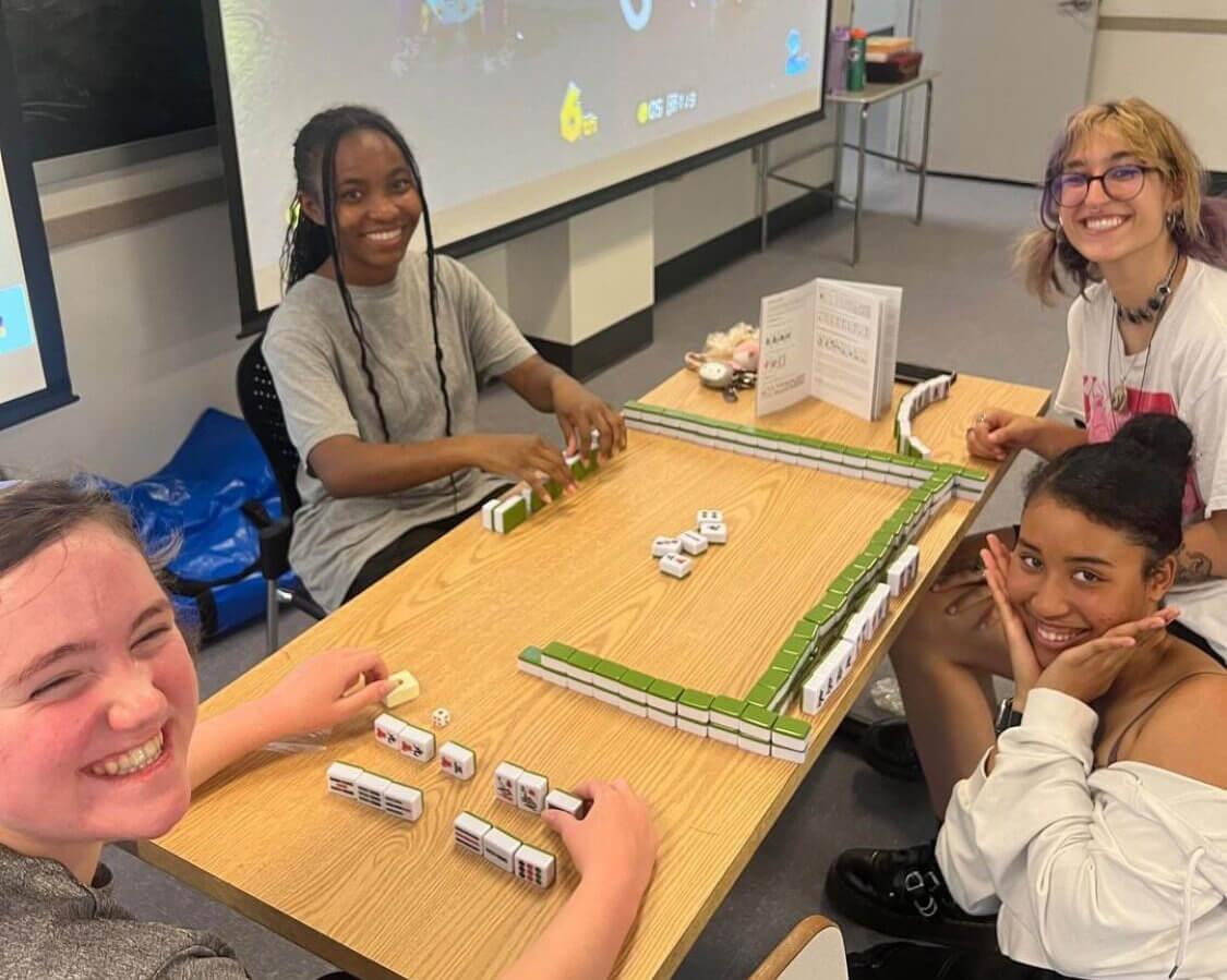 Group of students playing a Japanese game