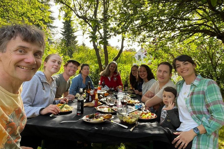 The LakeLab team eating dinner