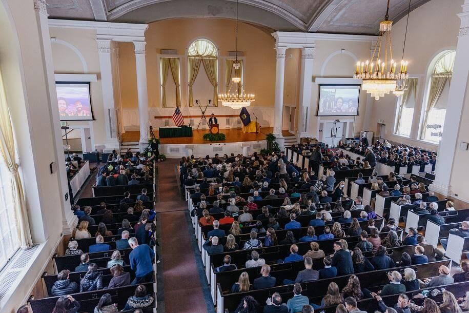 A full view of the Ira Allen Chapel during the memorial service