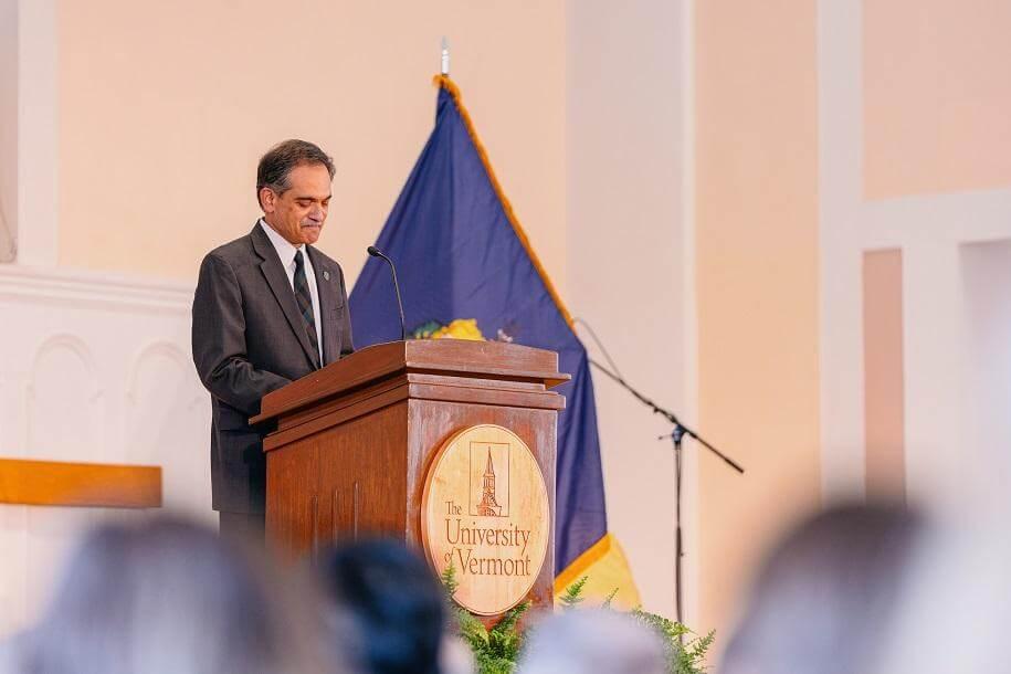 President Garimella speaking at the memorial service