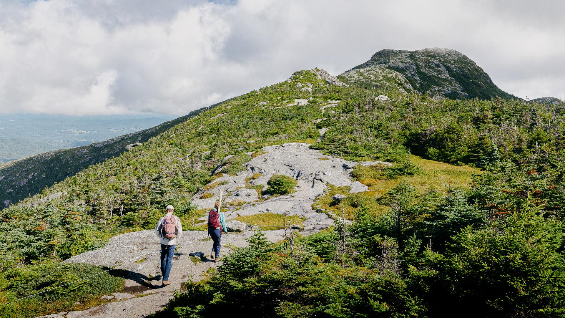 Hikers walking along a mountain trail