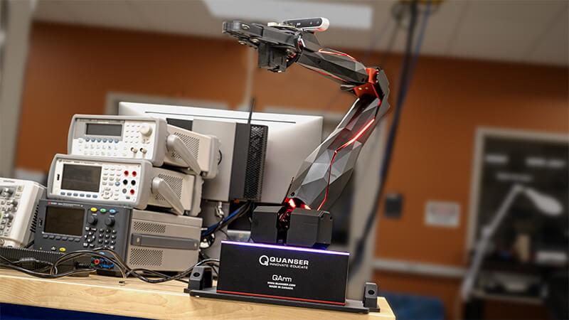 A robotic control arm located an autonomy teaching lab