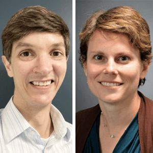 Two headshots of researchers side by side against a simple plain gray background.