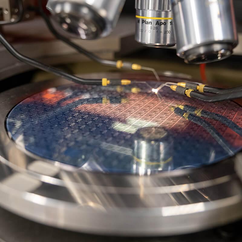 Wafer placed on testing equipment
