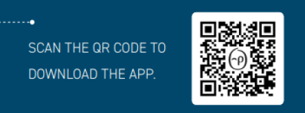 blue box with text "Scan the qr code to download the app." with an image qr code to scan