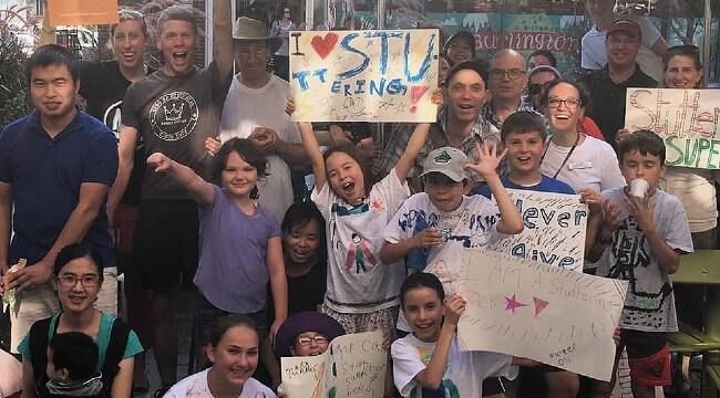 Participants in an annual walk for stuttering awareness