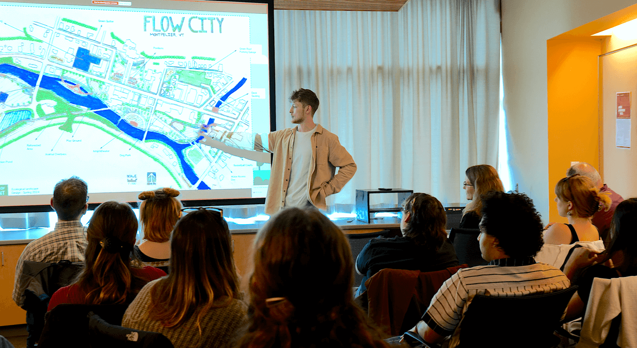 Student doing a final presentation in a landscape design course