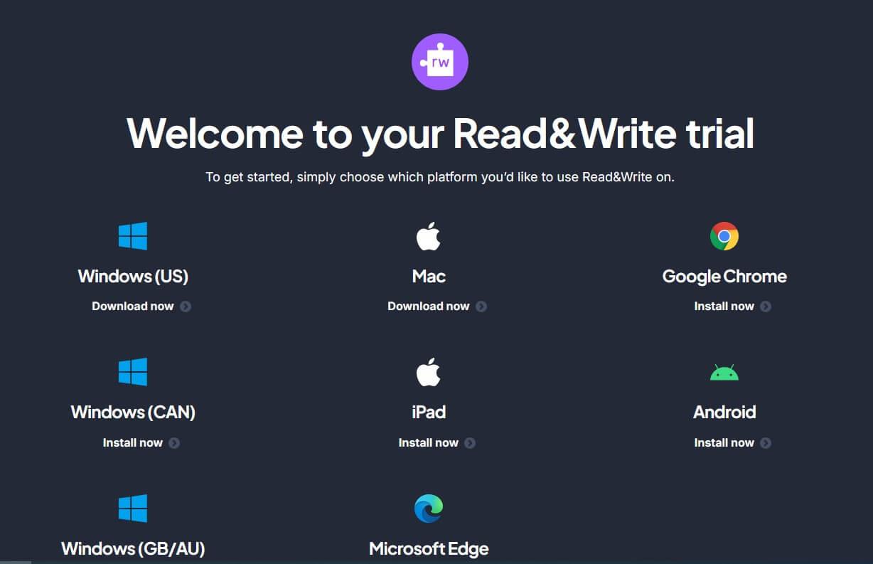 Grid with different operating systems; Windows (US), Mac, Google Chrome.....