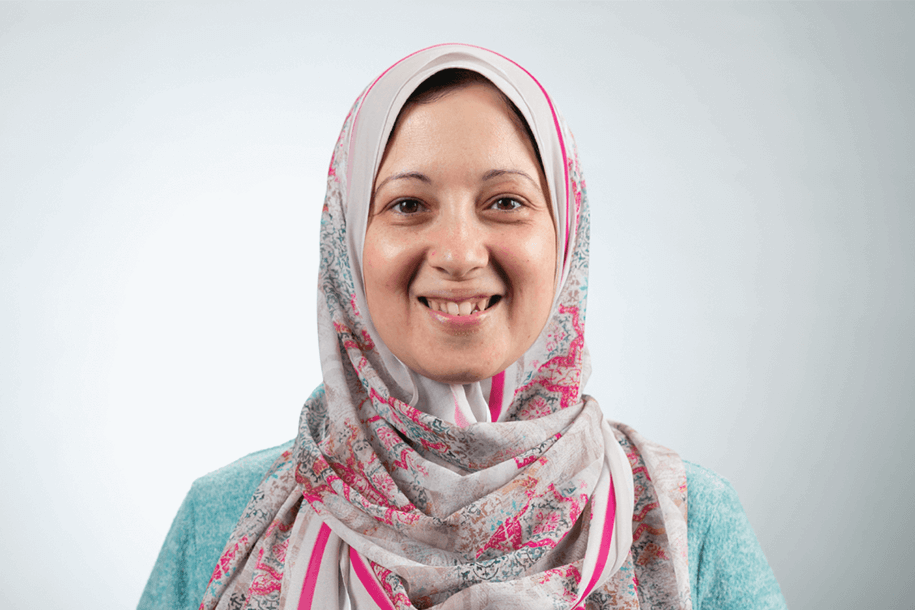 a woman smiling