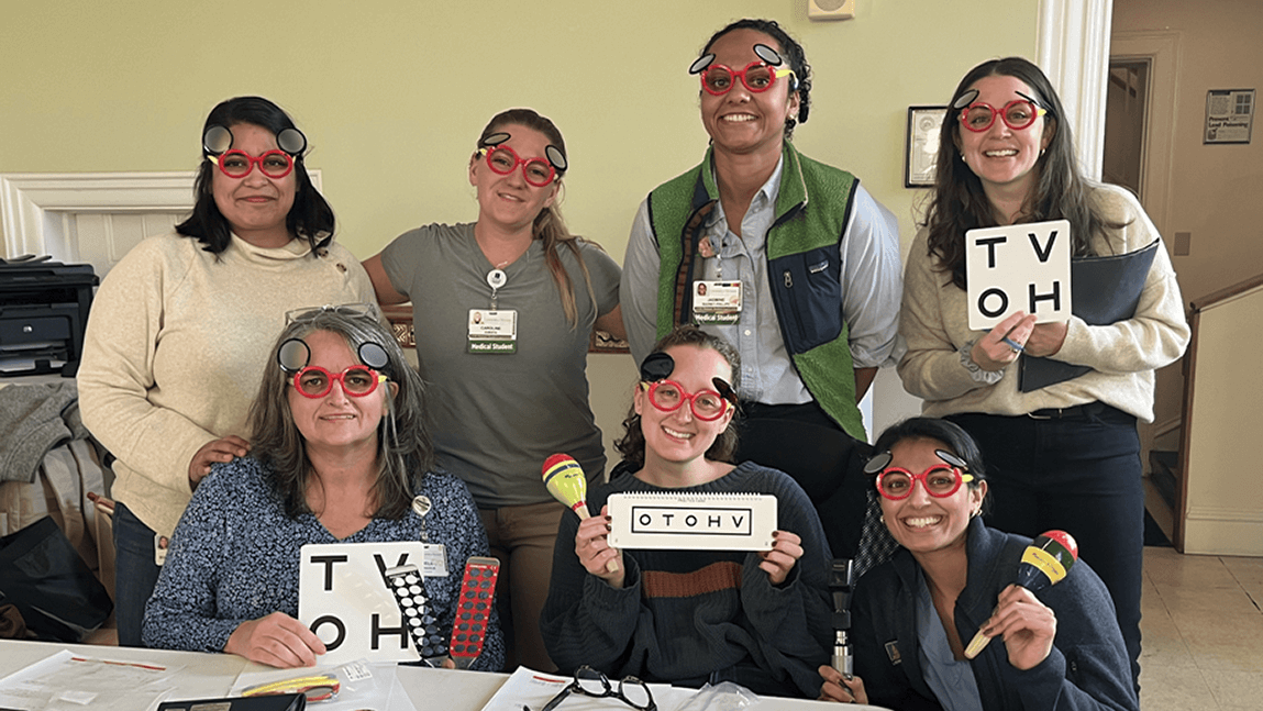 (Top row from left): Sujata Singh, M.D., Caroline Duksta '26, Jasmine Bazinet-Phillips '25, Justine Mee, Health Services Coordinator at Champlain Valley Head Start; (Bottom row from left): Sheila Chamberlin, M.D., Lindsay Aldrich '25, Ashwini Sarathy '25