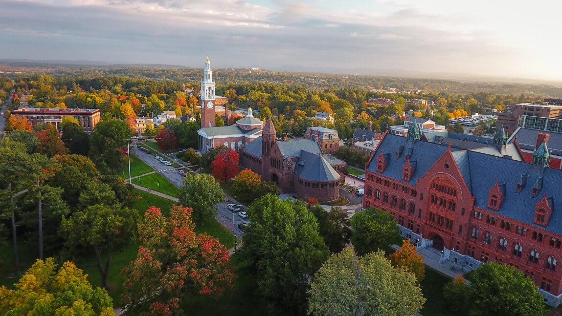 aerial view of UVM campus