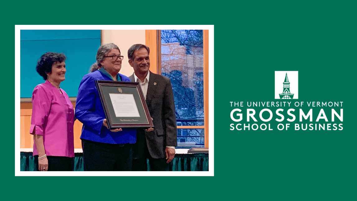 Joanne Pencak received her emerita citation from UVM President Suresh Garimella.