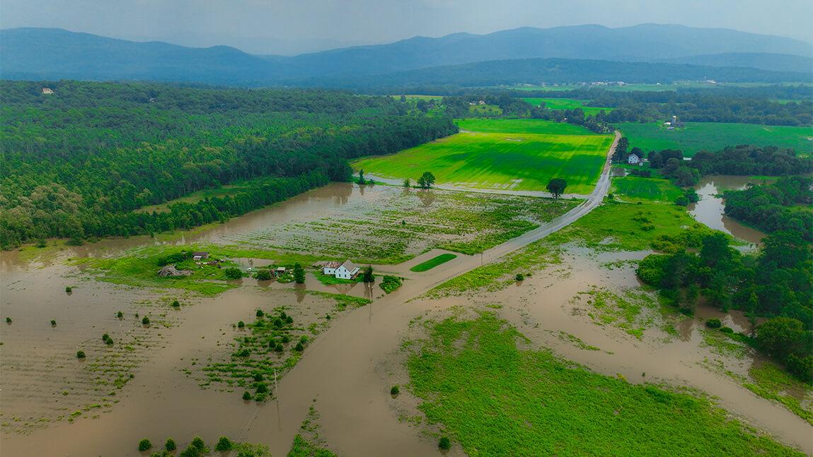 Fields in Vermont flooded after rainfall