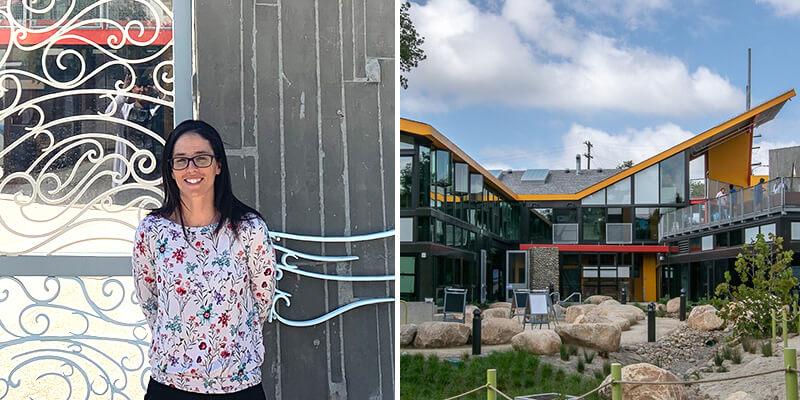 Anne Correia stands in front of Ocean Discovery Institute's Living Laboratory