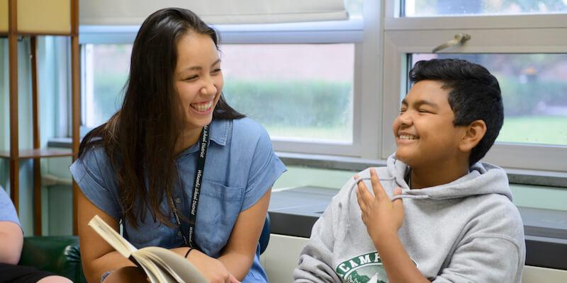 Camilla Thomassen-Tai teaching a student at Winooski Middle School.
