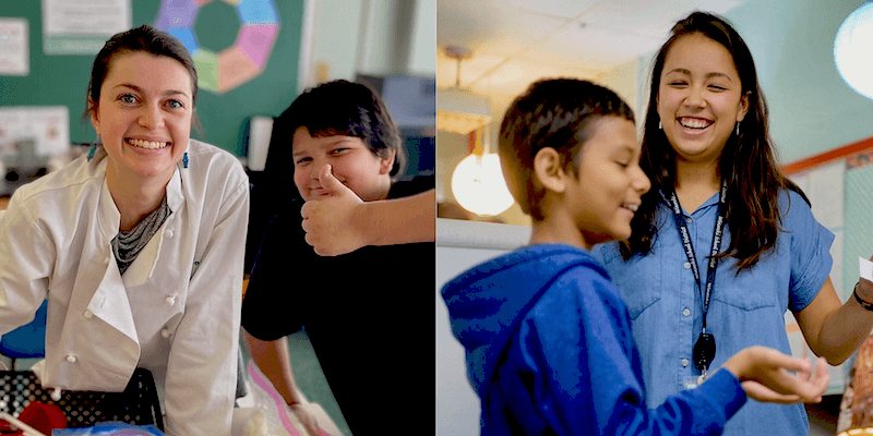 Maeve Poleman and Camilla Thomassen-Tai student teaching at Winooski Middle School