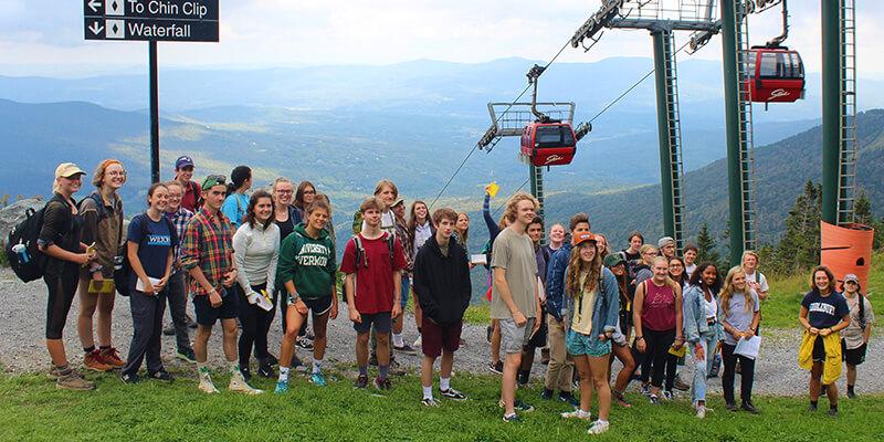 Students near summit of Mount Mansfield near Stowe gondolas