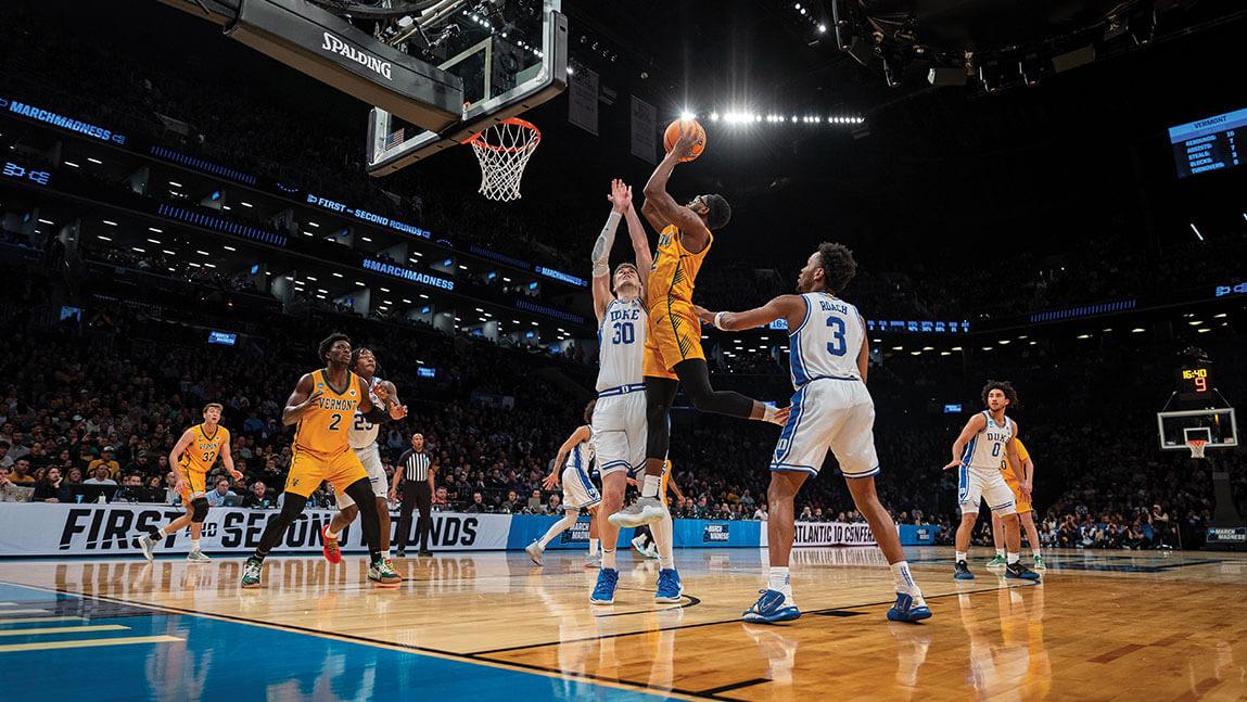 The UVM men’s basketball team faced fourth-ranked Duke in the opening round of the 2024 NCAA tournament.  Photo Credit: Alex Weiss