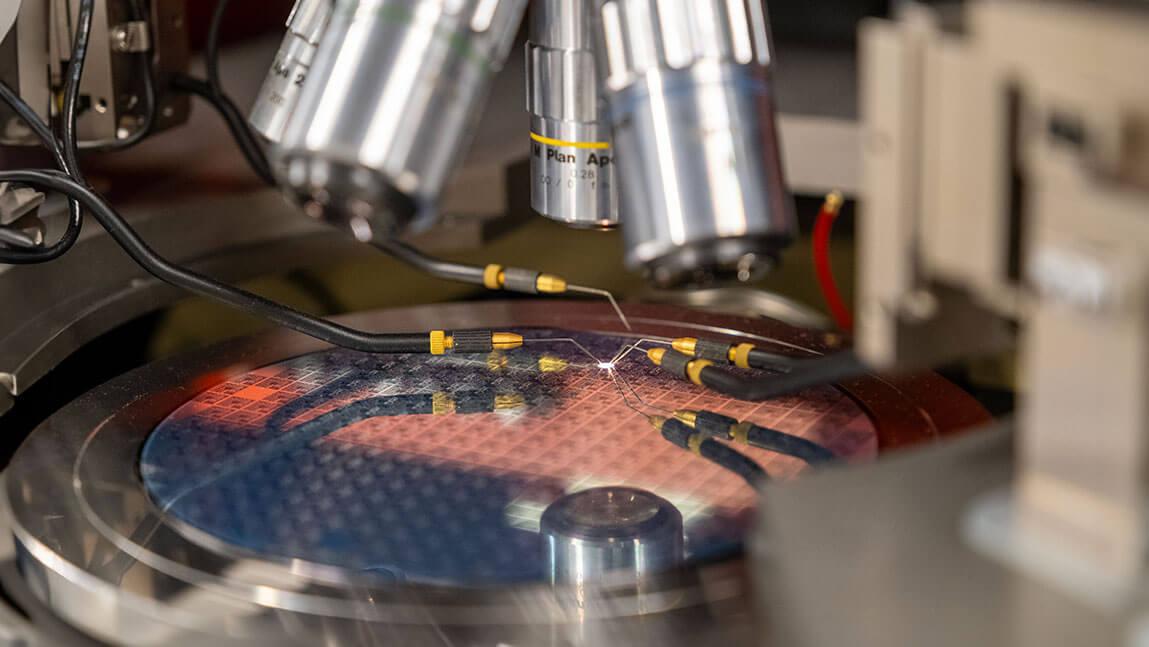A microchip wafer being examined at the University of Vermont